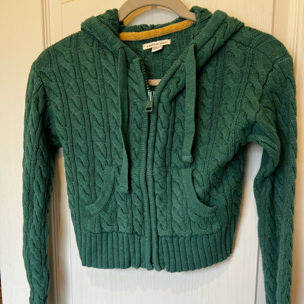 American Eagle Outfitters Teal Cable Knit Cardigan XS